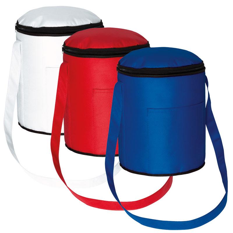 Image of Promotional Alcudia Cooler Bag. Printed Cooler Bag. Barrel Shaped Cooler Bag.Red White Blue Cooler Bag