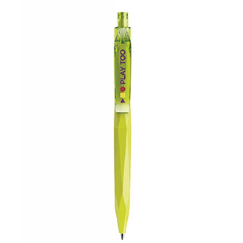 Image of Branded Prodir QS20. The 3D Peak Pen. Matt Lime Green With Transparent Clip And Button.
