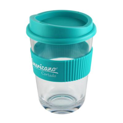 Image of Promotional Americano® Cortado Reusable Takeaway Cup, Clear & Aqua Blue