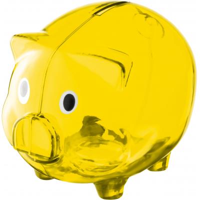 Image of Translucent promotional Piggy Bank in yellow customised with your logo and brand