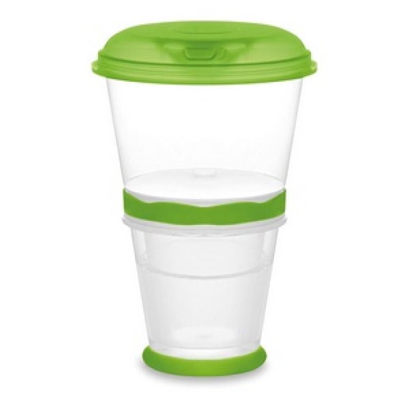 Image of Promotional Yoghurt Cup.Printed Yoghurt Cup With two Compartments, Cooling Element And Spoon. Green.