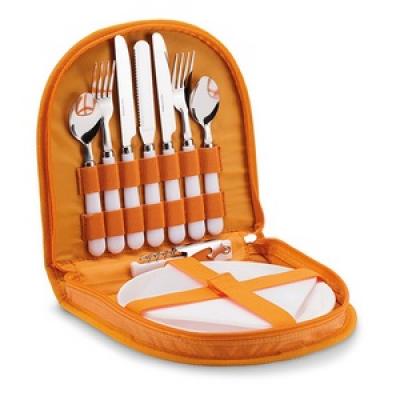 Image of  Promotional Summer Prima Picnic Set For Two With Eleven Accessories. Printed orange picnic set.
