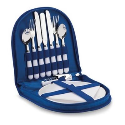 Image of  Printed Picnic Set. Promotional Eleven Piece Prima Picnic Set For Two. Promotional Blue Summer Picnic Set.