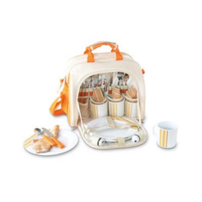 Image of Promotional Rustic Picnic Backpack With Cooler Compartment. Orange Picnic Backpack