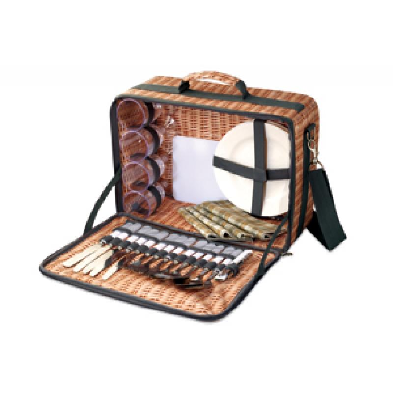 Image of Printed Picnic Set. Promotional Picnic Set For Four Persons Presented In A Rattan Imprint Case.
