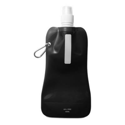 Image of  Printed Water Bottle. Promotional Foldable Water Bottle With Aluminium Carabiner Clip. BPA Free. Black Foldable Water Bottle.