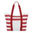 Image of Branded Summer Fully Lined Beach Bag With Stripes. Printed White And Red Summer Beach Bag.