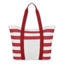 Image of Branded Summer Fully Lined Beach Bag With Stripes. Printed White And Red Summer Beach Bag.