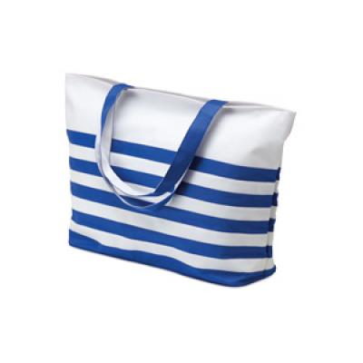 Image of Printed Nautical Strip Beach Bag.Promotional Blue And White Beach Bag. Variety Of Colours Available.