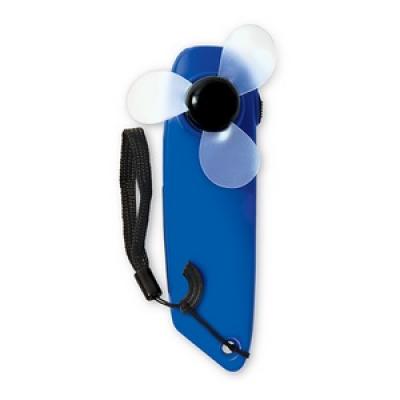 Image of Promotional Fan. Printed Hand Held Fan With LED Torch And Hand Strap. Blue Fan. 