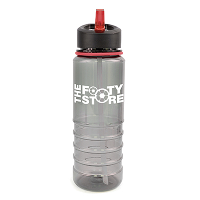 Image of Promotional Resaca Water Bottle. Printed Translucent Black Sports Bottle With A Red Rim And Mouthpiece