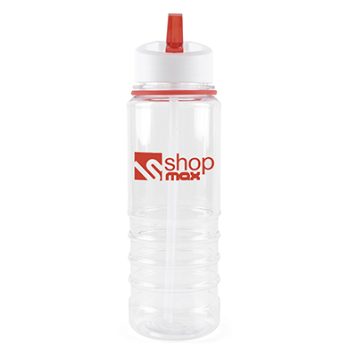 Image of Promotional Bowe Water Bottle. Printed Translucent Sports Bottle With A Red Rim And Mouthpiece.Express Service Available.