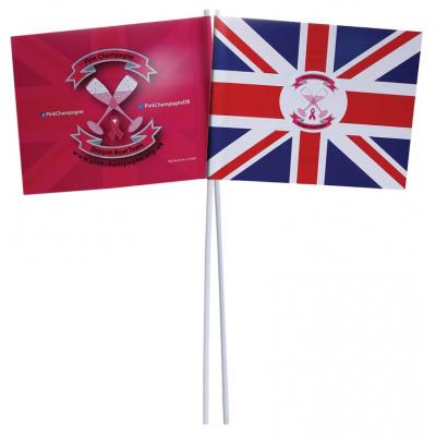 Image of Branded Flag. Printed hand Waving Flags. Cheap Promotional Item.