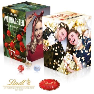 Image of Lindt extra large cube advent calendar. Promotional Lindor Chocolate Advent Calendar.