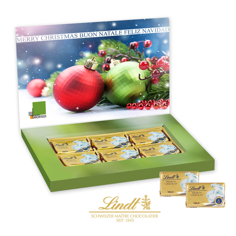 Image of Bespoken Lindt Christmas Business Presentation Gift Box. Gift Box Containing Lindt Gold Chocolate Bars