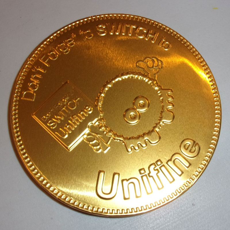 Image of Promotional Christmas Chocolate Coin.Printed 100mm Belgian Chocolate Medallion