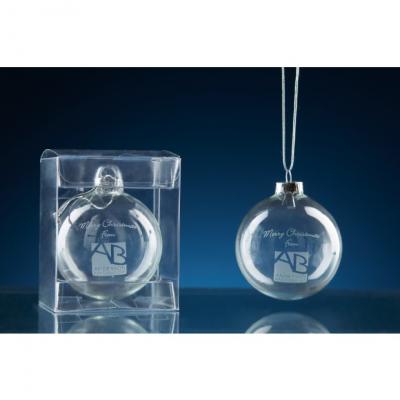 Image of Engraved Christmas Glass Bauble Supplied in a Clear Gift Box
