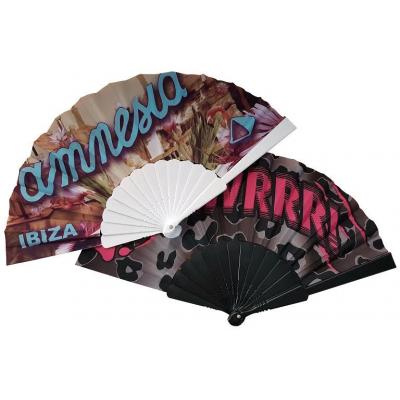 Image of Promotional Hand Held Fan. Full Colour Print Fan. Pantone Matched Handle Available.
