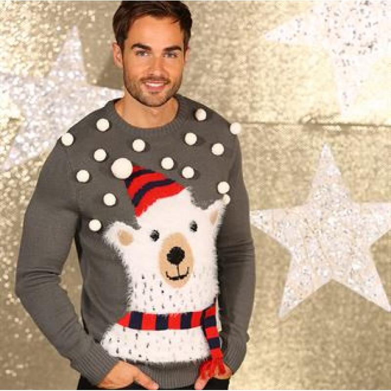 Image of Promotional 3D Polar Bear Knitted Jumper With Pom. Branded Christmas Jumper.