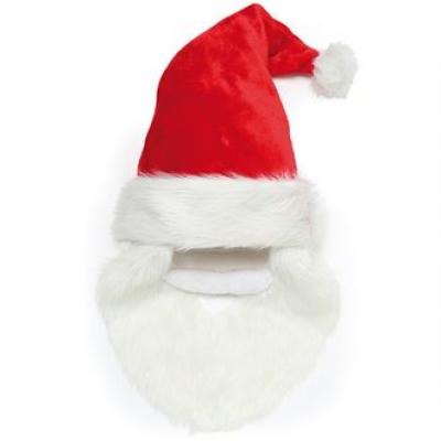 Image of Promotional Santa Hat With Beard and Moustache. Plush Father Christmas Hat