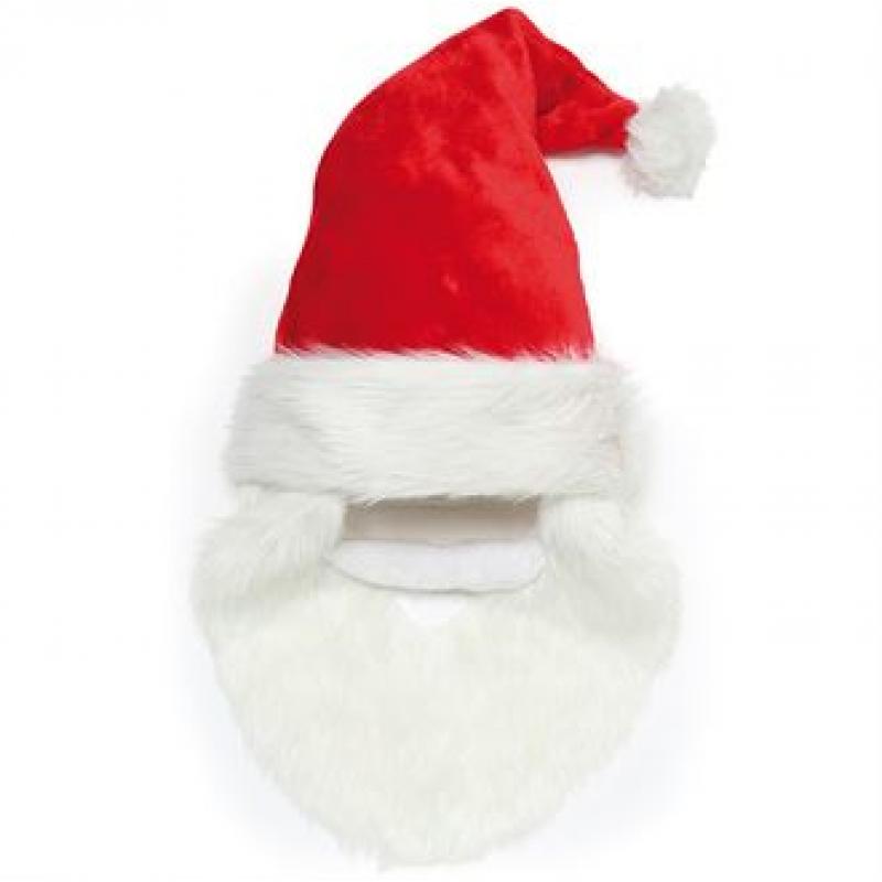 Image of Promotional Santa Hat With Beard and Moustache. Plush Father Christmas Hat