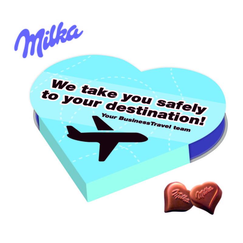 Image of Promotional Milka Heart Shaped Chocolates Presented In A heart Shaped Gift Box