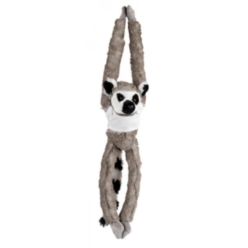Image of Branded Hanging Lemur Soft Toy. 45 cm Lemur With Printed T Shirt.