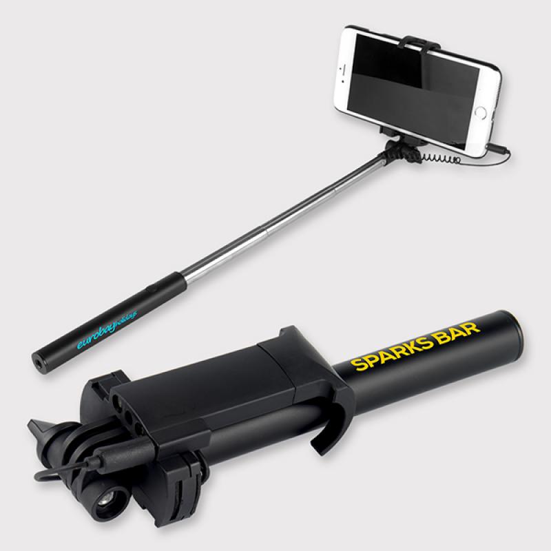 Image of Printed Handle Black Compact Selfie Stick - Branded Selfie Stick Express Service