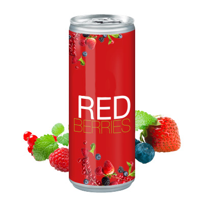 Image of Branded Canned Red Berry Juice. Full Colour Print