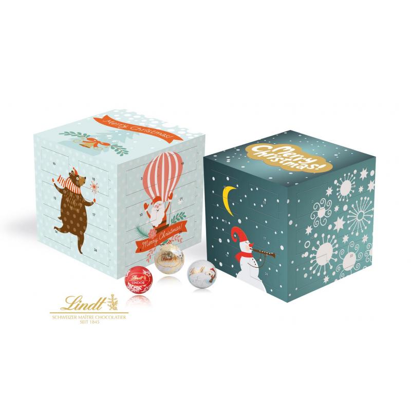 Image of Lindt Promotional Advent Calendar Cube. Printed Lindt Chocolate Christmas Advent Calendar