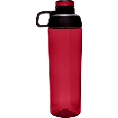 Image of Printed tritan Sports bottle in red with a black lid. 910ml