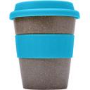 Image of Printed ECO Bamboo Fibre Coffee Cup With Light Blue Band and Lid. 350ml