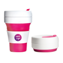 Image of Printed Stojo collapsible travel mug with heat sleeve Pink