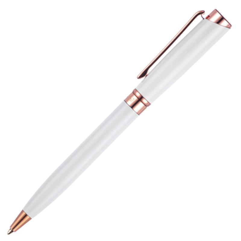 Image of Promotional Lysander Pen With White Gloss Barrel and Rose Gold Trims