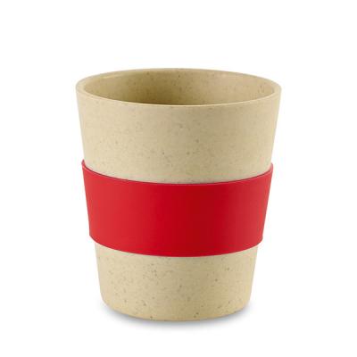 Image of Promotional Bamboo And Rice Fibre Reusable Cup With Red Sleeve