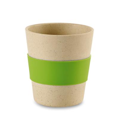 Image of Printed Bamboo and Rice Fibre Reusable Cup With Green silicone Sleeve