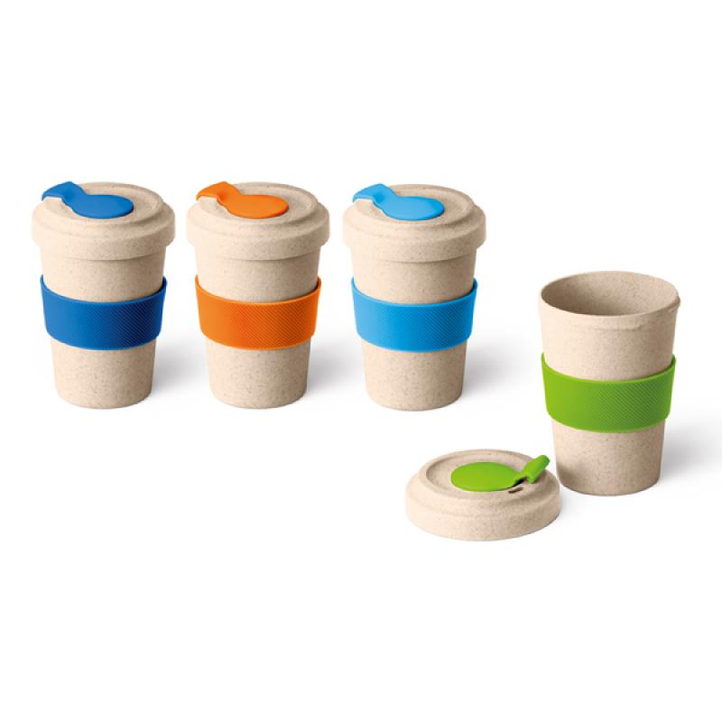 Image of Promotional Bamboo & PP Reusable Coffee Mug With Lid and Silicone Sleeve