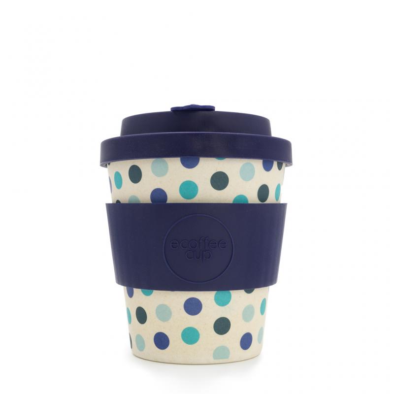 Image of Promotional ecoffee Cup, Bamboo Takeaway Mug 8oz Blue Polka