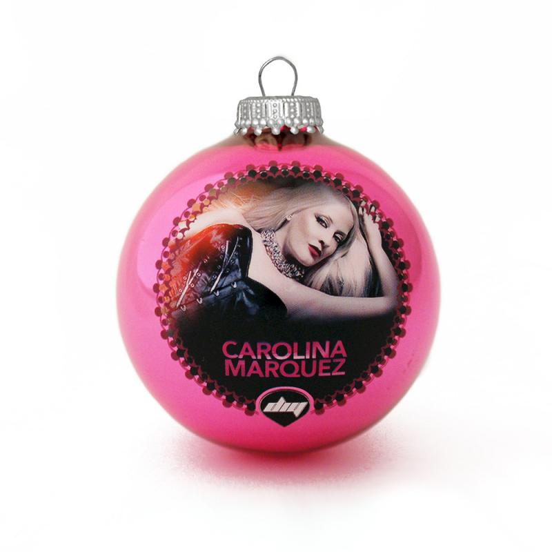 Image of Full Colour Printed Christmas Tree Glass Bauble 8cm Pink. Available In 60mm 70mm 80mm