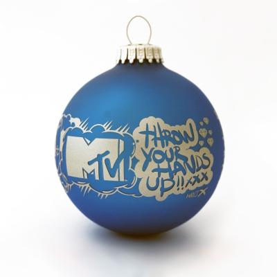 Image of Promotional Christmas Glass Bauble Blue 8cm. Available In 60mm 70mm 80mm