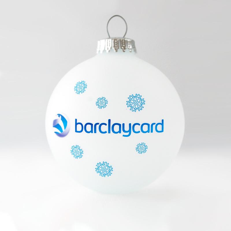 Image of Printed Christmas Tree Bauble 8cm White. Available in 60mm 70mm 80mm