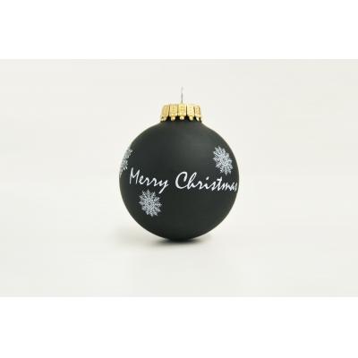Image of Printed Christmas Tree Glass Bauble 7cm Black. Available In 60mm 70mm 80mm
