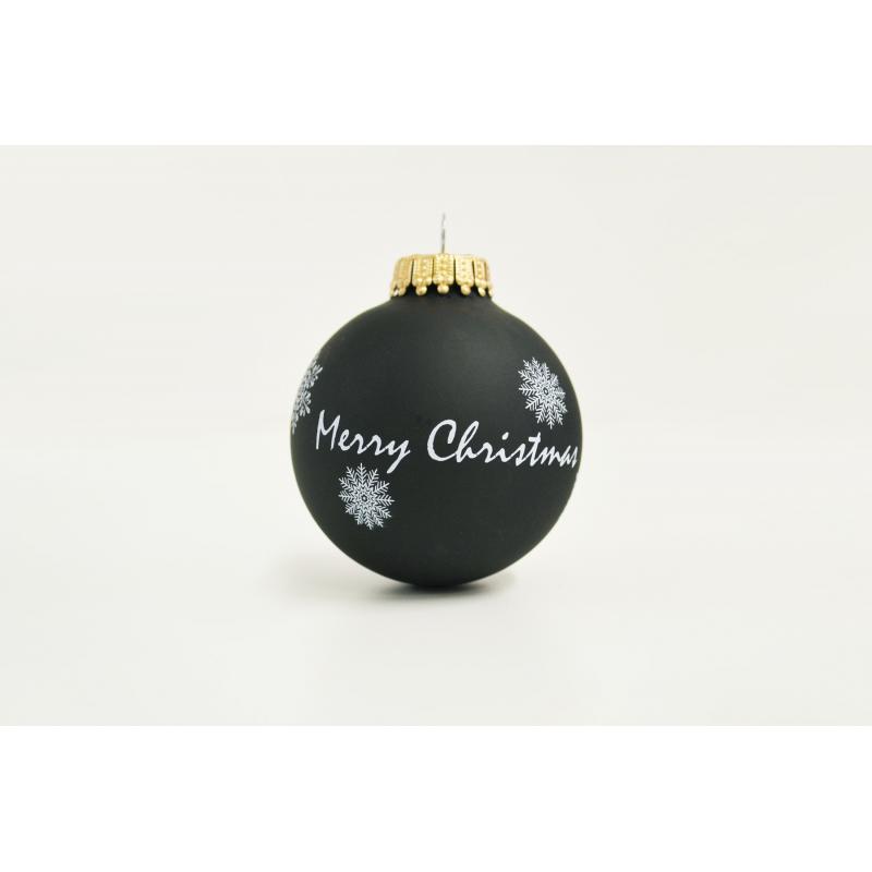 Image of Printed Christmas Tree Glass Bauble 7cm Black. Available In 60mm 70mm 80mm