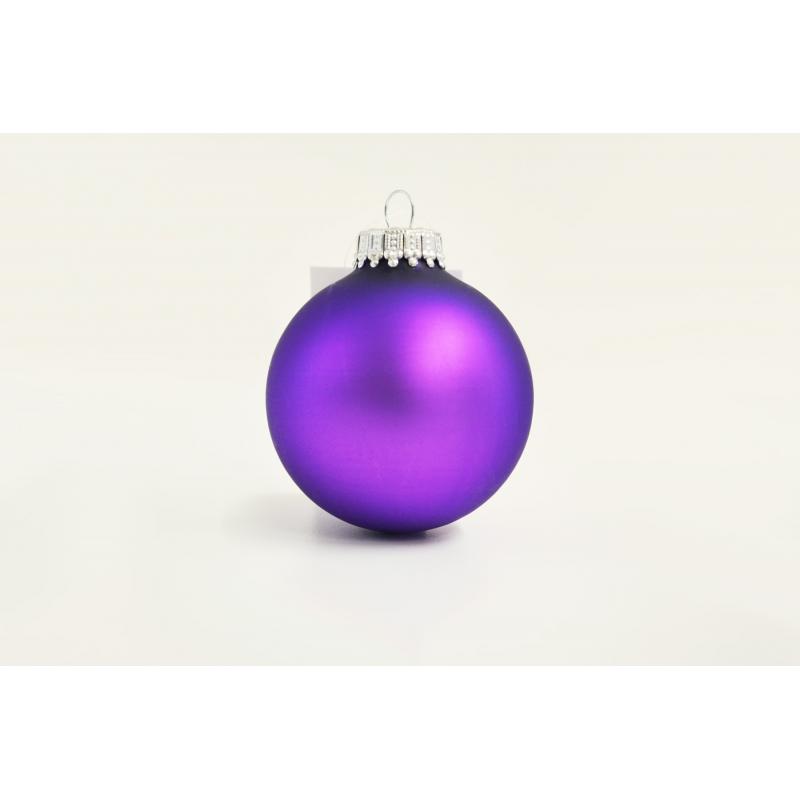 Image of Printed Christmas Tree Glass Bauble 7cm Purple. Available In 60mm 70mm 80mm