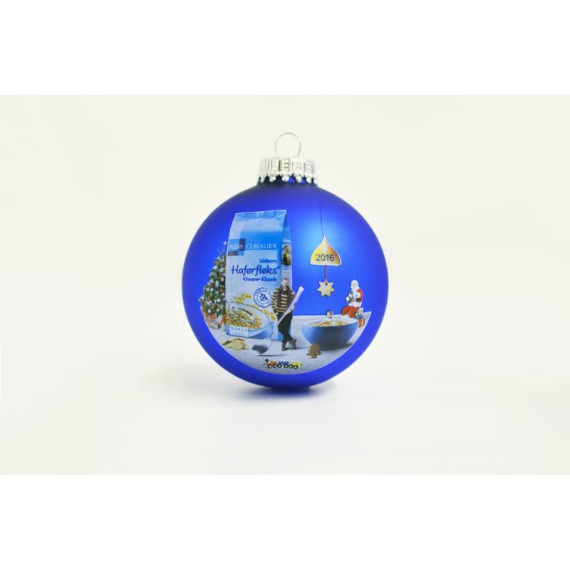 Image of Full Colour Printed Christmas Tree Bauble 7cm Blue. Available In 60mm 70mm 80mm