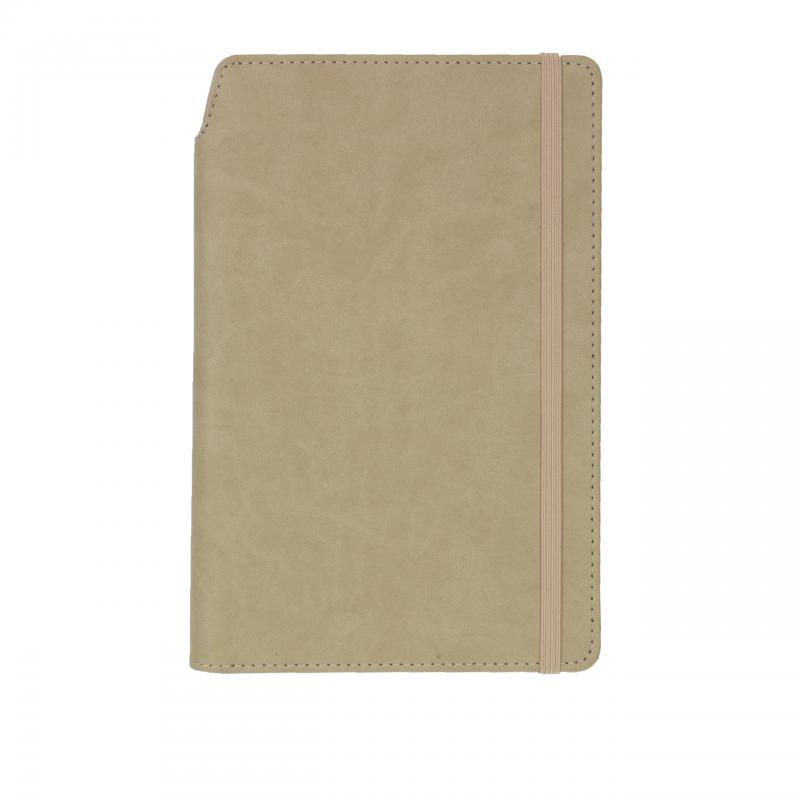 Image of Printed Curve Notebook, PU A5 Notebook With Integrated Pen Slot, Beige