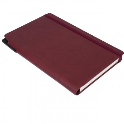 Image of Promotional Curve Notebook, PU A5 Notebook With Integrated Pen Slot, Burgundy