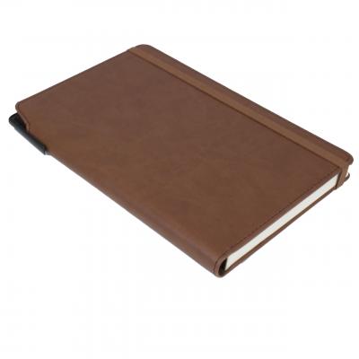 Image of Embossed Curve Notebook, PU A5 Notebook With Integrated Pen Slot, Chestnut Brown