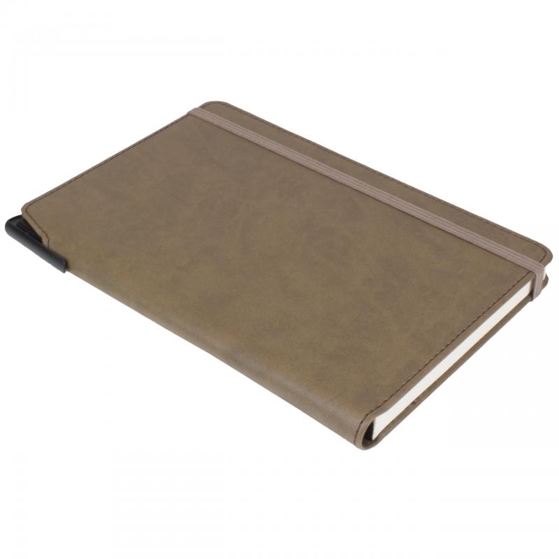 Image of Promotional Curve Notebook, PU A5 Notebook With Integrated Pen Slot,Taupe Brown