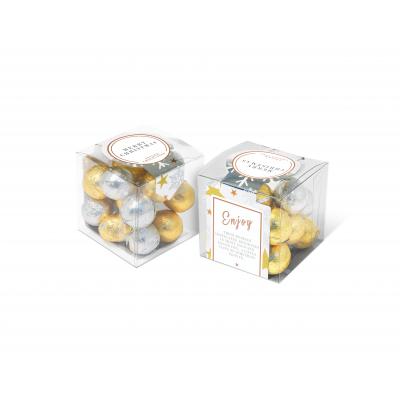 Image of Promotional Christmas Gift Cube Filled With Gold and Silver Foiled Chocolate Balls